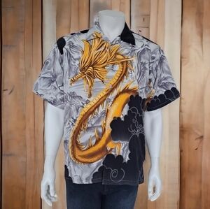 UR button up white yellow black dragon shirt short sleeve golden dragon shirt
